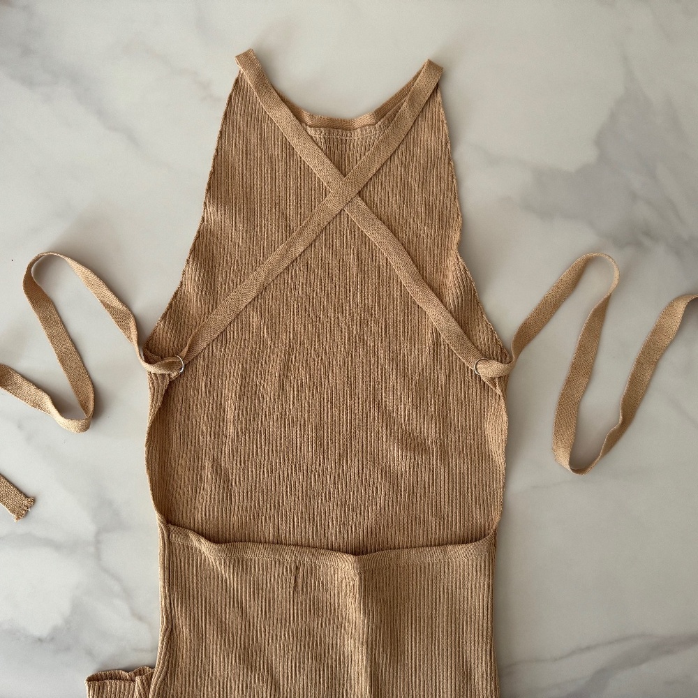 MABLE Nude Bodycon Low Back Midi Dress Size Medium
